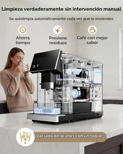 Vista 6 de EUHOMY Máquina automática de café expreso con molinillo incorporado