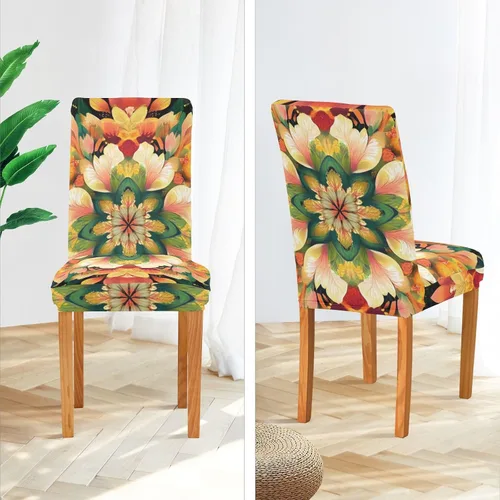Vista 4 de Juego de 4 fundas decorativas de asiento de silla con diseño de flores de mandala bohemias, para festivales (Pascua, graduación, etc.), funda suave