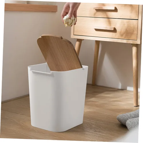 Vista 7 de Bote de basura de plástico moderno con tapa tipo prensa para baño y cocina, diseño compacto con capacidad