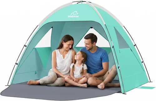 Vista 17 de Wolfwise Tienda de playa Refugio de sol portátil, Cabaña estándar de la Shade Beach Essentials, protección UV UPF 50+ y fácil instalación, ventanas