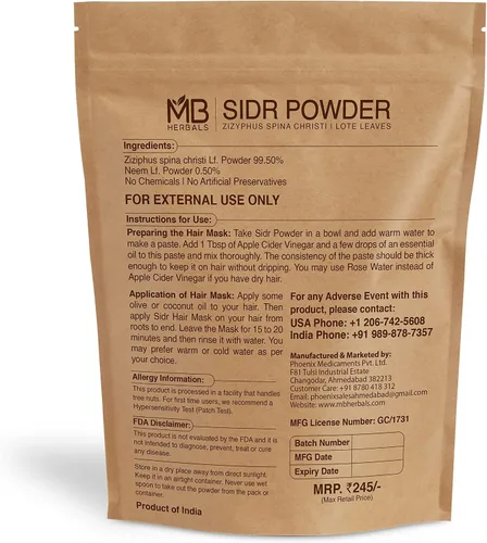 Vista 2 de MB Herbals Sidr Powder 8 oz / 0.5 libras (8.01 oz) WildCrafted Hojas de seder Lote Ziziphus spina christi Acondicionador y limpiador natural