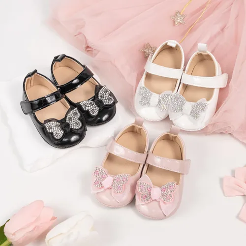 Vista 2 de Zapatos planos Mary Jane para bebés y niñas, suela de goma antideslizante con Bownot para primeros pasos, zapatos de vestir de boda de princesa