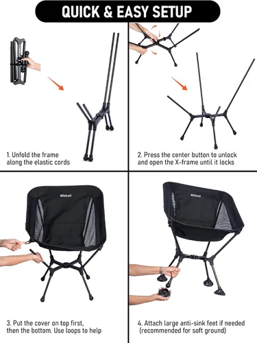 Vista 6 de WildCall - Silla de camping plegable y ligera, marco de instalación rápida with Anti-Sinking Large Feet Compact Beach Chair Backpacking Hiking