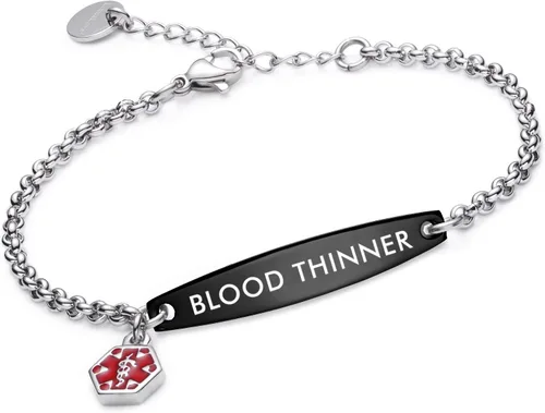 Vista 120 de LinnaLove - Pulsera de identificación de alerta médica con cadena Rolo simple pregrabada para mujer