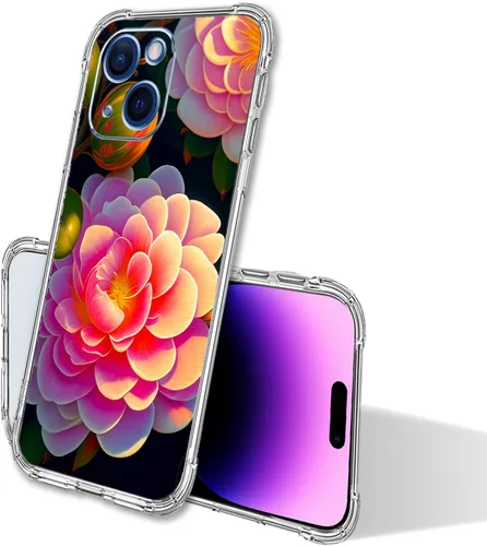 Vista 4 de Funda para iPhone 15 Plus, hermosa protección contra caídas de flores rosas, a prueba de golpes, funda protectora de cuerpo completo resistente a