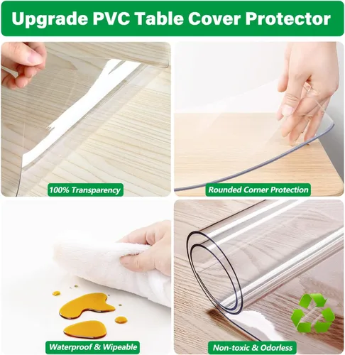 Vista 4 de Protector redondo de plástico transparente de 36 pulgadas de diámetro para mesa de comedor, cubierta de mantel de PVC, mantel de vinilo