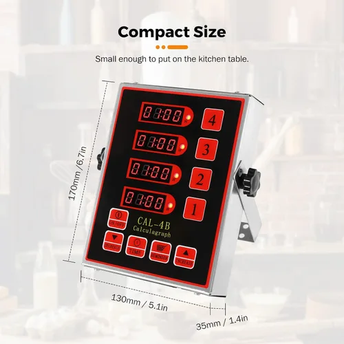 Vista 4 de BEAMNOVA Temporizador digital de cocina de 4 canales con alarma ajustable fuerte, temporizador de cocina comercial de acero inoxidable