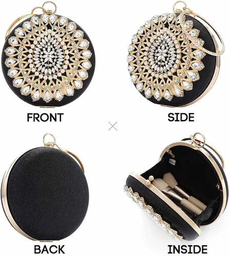 Vista 3 de Yokawe - Bolso de mano con diamantes de imitación para mujer, con purpurina y cristal