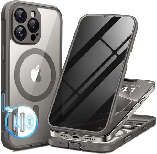 Vista 77 de BERFY Funda para iPhone 17 Pro Max, compatible con MagSafe, protector de pantalla de vidrio integrado, protección de cámara, funda de cuerpo