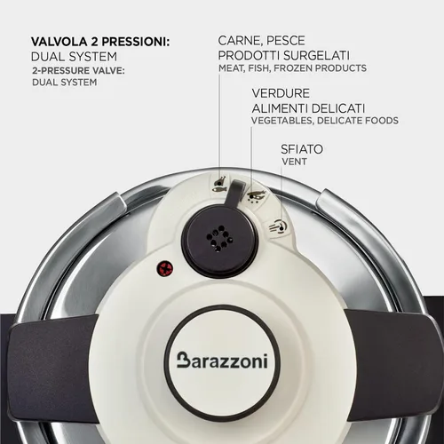 Vista 5 de Barazzoni Easy Dual System 2.0, olla a presión, 6 litros, diámetro 8.7 in, fabricado en Italia, acero inoxidable 18/10
