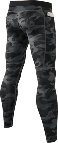 Vista 3 de Pantalones de compresión para hombre, mallas con bolsillos, para deportes de secado fresco, mallas atléticas para baloncesto y correr