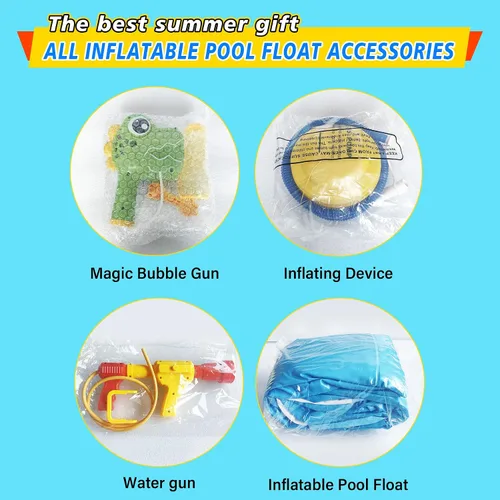 Vista 6 de Flotadores de piscina con forma de moto acuática para niños pequeños con pistola de agua y pistola de burbujas, barco inflable para niños de 6 a 12