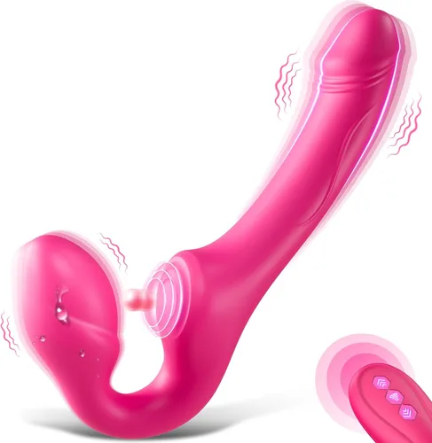 Vista 7 de Consolador sin tirantes de doble extremo con 10 modos y control remoto, de silicona antideslizante, vibrador anal realista para punto G, tapón