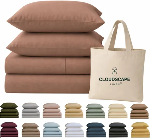 Vista 37 de Cloud Scape Linen - Juego de sábanas de 100% algodón egipcio, tamaño individual, juego de ropa de cama de lujo de 3 piezas, 400 hilos, calidad