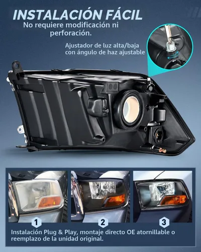 Vista 3 de Nilight Conjunto de faros delanteros para Dodge Ram 1500 2500 3500 2009 2010 2011 2012 modelo de doble haz, repuesto de faros originales