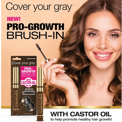 Vista 4 de Cover Your Gray Retocar el cabello Pro-Growth con aceite de ricino, marrón oscuro