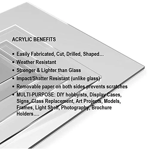 Vista 3 de DistinctAndUnique Hojas de plexiglás acrílico fundido transparente de 3/8 pulgadas de grosor (0.354 in) vidrio de plexiglás de plástico fácil
