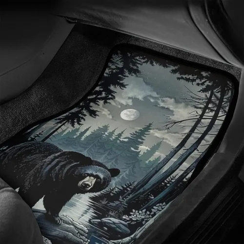 Vista 6 de Delerain Black Bear Night Trees - 4 alfombrillas delanteras y traseras de goma para piso de automóvil, alfombrillas para todo tipo de clima, ajuste