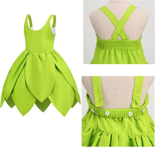 Vista 6 de Disfraz de princesa Tinkerbell para niñas, vestido de hadas del bosque con alas de Halloween, traje para bebé niña