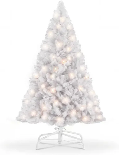 Vista 11 de Árbol de Navidad flocado de nieve preiluminado de 4.5 pies con Flocado-multi