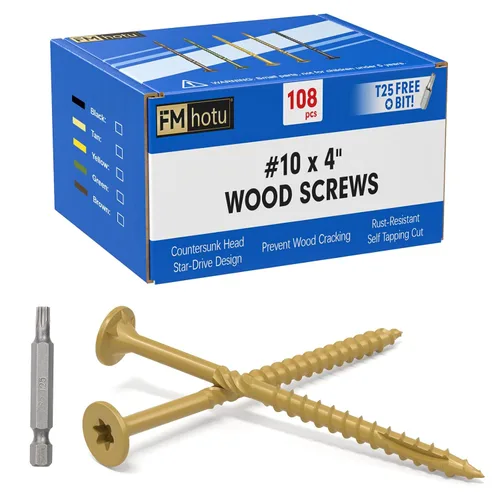 Vista 26 de #10 x 2-1/2" Tornillos para Terraza, 108 Piezas Tornillos para Madera con Cabeza Estrella, Tornillos para Madera Resistentes al Óxido para Negro