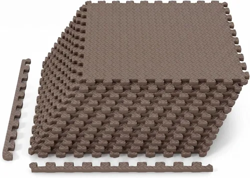 Vista 19 de Tangkula Alfombrillas de ejercicio de 12 azulejos con borde, tapetes protectores de espuma EVA antideslizantes, tapetes elásticos de juego