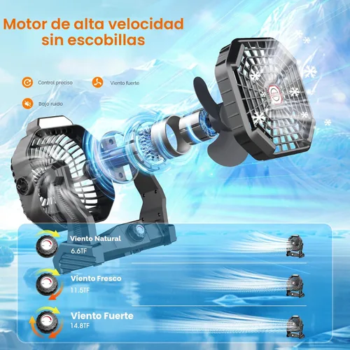 Vista 3 de Ventilador de energía solar, 【Máximo de 40 horas de funcionamiento】Ventiladores solares recargables de camping y linterna LED, ventilador portátil