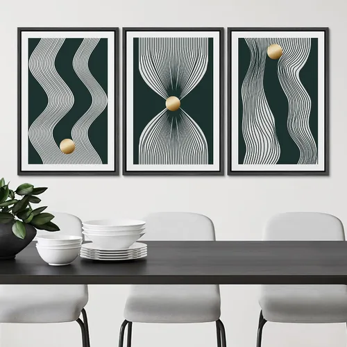 Vista 4 de SIGNLEADER Lienzo enmarcado para pared, juego de arte abstracto geométrico verde esmeralda, arte moderno geométrico zen de mediados de siglo