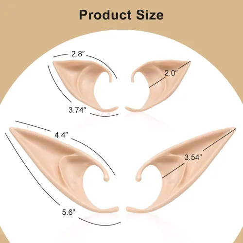 Vista 2 de FRESHME Fairy Pixie Elf Ears - Cosplay Soft Pointed Ears Elven Masquerade Vampire Fairy Ears Makeup Costume Accessories