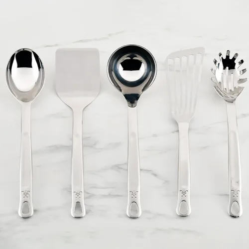 Vista 3 de Hestan Provisions - Herramientas de chef, juego esencial (5 piezas), cuchara sólida de acero inoxidable, cucharón, tenedor para pasta