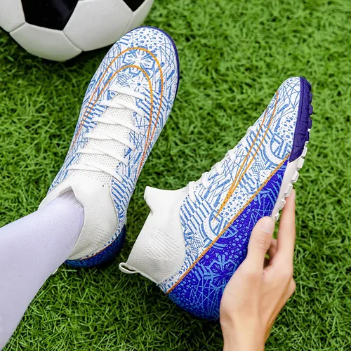 Vista 7 de Zapatos de fútbol para hombre, con cordones, antideslizantes, para interiores, fútbol sala, TF, tacos de césped