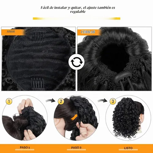 Vista 5 de PEACOCO Extensión de cola de caballo rizada con cordón para mujeres negras - Cola de caballo de 6 pulgadas con clip, postizo sintético de afro corto