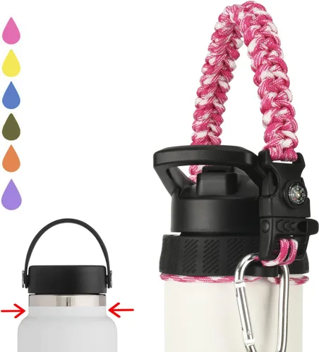 Vista 8 de Paracord Handle for Hydro Flask Water Bottles Standard/Wide Mouth, Strap Holder with Safety Rubber Ring & Carabiner, Easy to Carry and Durable