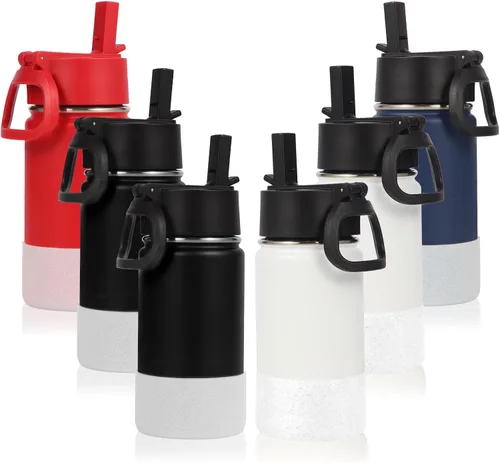 Vista 34 de Volhoply Botella de agua de acero inoxidable aislada de 14 onzas con tapa de pajita y funda de silicona, sin BPA, fácil de usar para niños y niñas