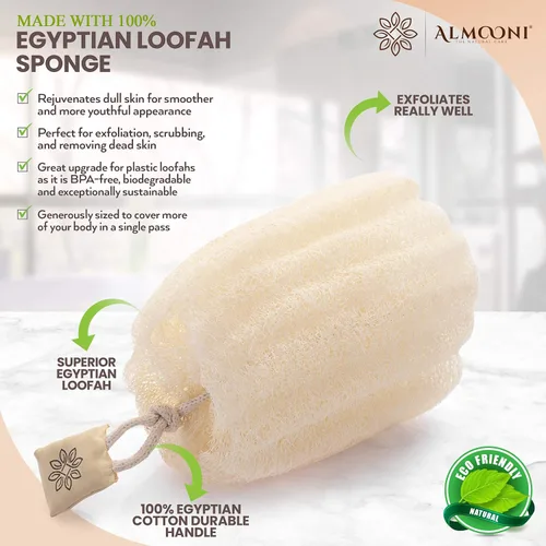 Vista 2 de Esponja egipcia natural de primera calidad para ducha y esponjas faciales, esponja exfoliante grande para el cuerpo, pule la piel muerta para una