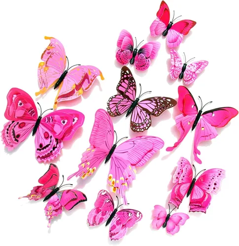 Vista 8 de OPSEAM - Calcomanías 3D de mariposa, 24/48 unidades, para decoraciones de pared, fiestas, con imanes (morado, 24)