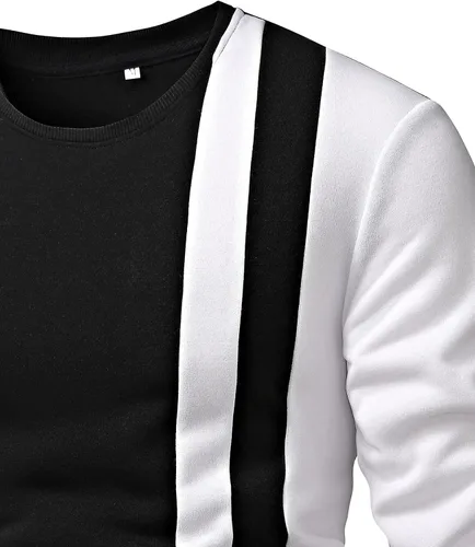 Vista 4 de GORGLITTER Sudadera casual de cuello redondo para hombre, sudadera de forro polar con bloques