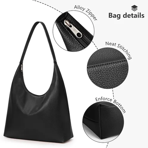 Vista 4 de KALIDI Bolso de Mano Casual de Cuero Vegano Bolso Hobo con Cremallera para Trabajo de Fin de Semana Bolso de Hombro para Viaje de Mujer