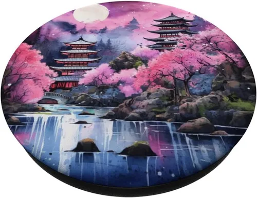 Vista 2 de PopGrip estándar japonés Sakura Cherry Blossom Moon PopSockets estándar