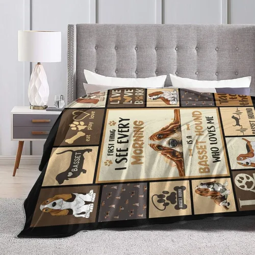 Vista 4 de Linda manta de felpa de Basset Hound, ropa de cama de forro polar súper suave y acogedora para amantes de los perros y niños, 40 x 50 pulgadas