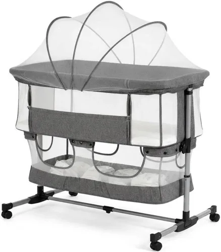 Vista 9 de Moisés para bebé, cuna mecedora 3 en 1, moisés de noche para bebé con mosquitera, lados de malla completa, 5 alturas ajustables, cuna estable