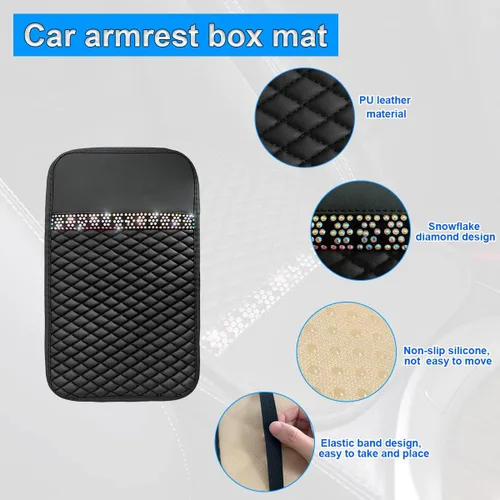 Vista 3 de Funda de Cuero Brillante para Consola Central de Automóvil, Protector de Consola Central de Automóvil con Diamantes de Imitación de Cristal