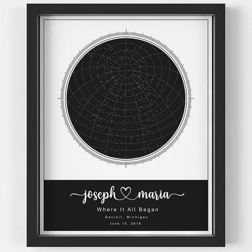 Vista 5 de Mapa de estrellas personalizado con fechas y lugar específicos, impresión de mapa de constelación personalizado, sin marco, arte de pared