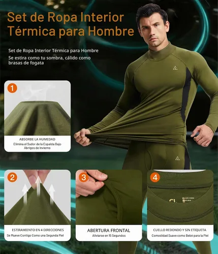 Vista 86 de Conjunto de ropa interior térmica para hombre, ropa interior larga 1#verde militar
