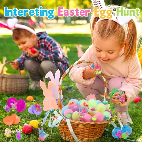 Vista 3 de AIVEI - Rellenos de huevos de Pascua, anillos iluminados, cestas, juguetes, regalos para niños 28 recuerdos de fiesta que brillan en la oscuridad