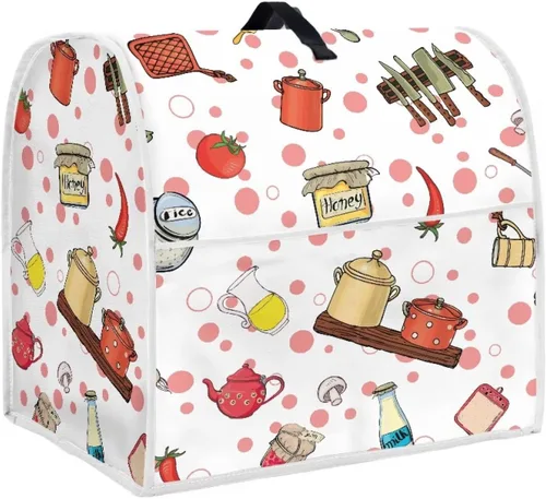 Vista 8 de Cubierta negra para mezcladora de cocina de 4.5 a 5 cuartos de galón con patrón de cerezas, corazón rojo, piezas de repuesto de tamaño pequeño