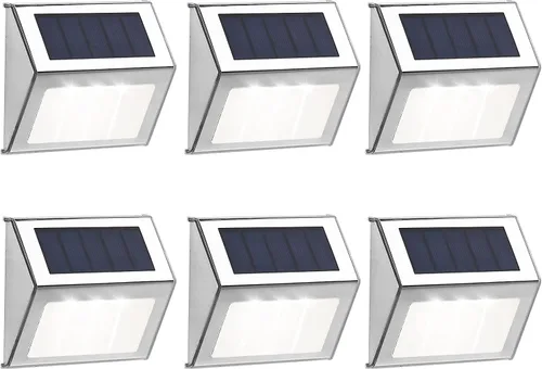 Vista 9 de Paquete de 6 luces solares para escalera, jardín, caminos. Luces LED de acero inoxidable para exterior. Solar Powered LED Stair Light, Waterproof