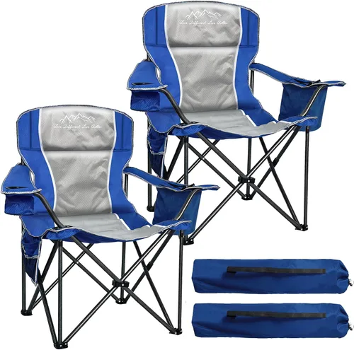 Vista 13 de Sillas de campamento para adultos de alta resistencia de 500 libras de capacidad, silla plegable de respaldo alto con marco de acero grueso, silla