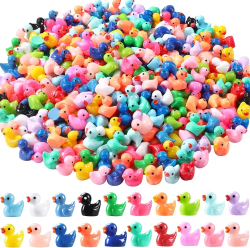 Vista 9 de DULEFUN 100 piezas mini patos con purpurina coloridos pequeños de resina para ocultar figuras de animales de plástico para casa de muñecas, micro