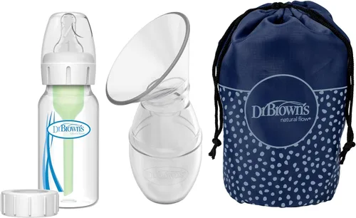Vista 11 de Dr. Brown's Extractor de leche de una pieza de silicona 100% silicona, colector de leche materna manos libres con opciones anticólicos + biberón